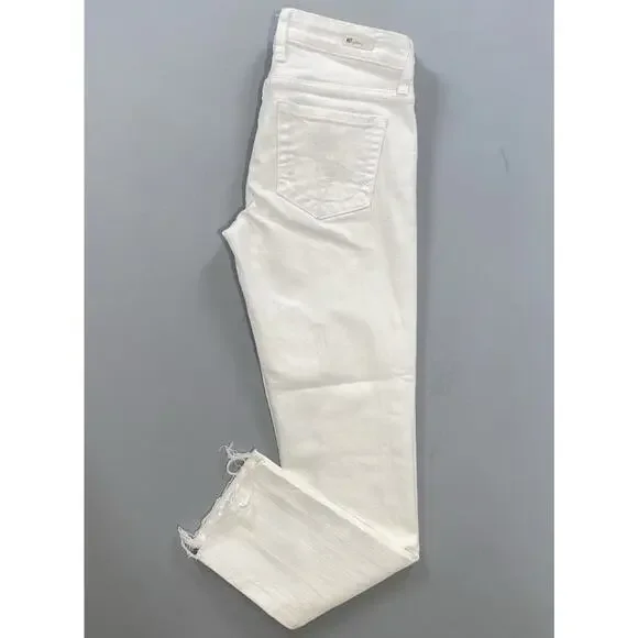 KUT From The Kloth Catherine Boyfriend Fray Stretch Denim Jeans. White, Size 0. - Picture 2 of 9